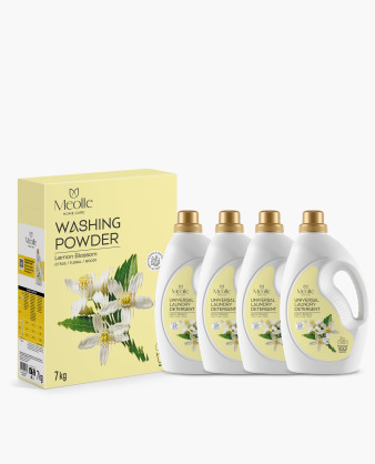 Detergent lichid de rufe Lemon Blossom Set 4 x 3 L lichid + 7 kg pudră, 516 spălări - Family Pack Meolle